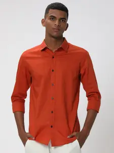 Mufti Slim Fit Spread Collar Cotton Linen Casual Shirt