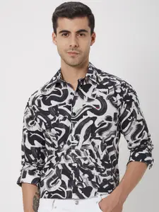 Mufti Slim Fit Abstract Printed Spread Collar Long Sleeves Cotton Casual Shirt