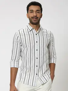 Mufti Slim Fit Striped Pure Cotton Casual Shirt