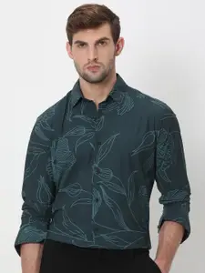 Mufti Slim Fit Floral Printed Spread Collar Casual Shirt
