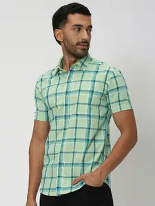 Mufti Slim Fit Tartan Checked Pure Cotton Casual Shirt