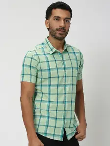 Mufti Slim Fit Tartan Checked Pure Cotton Casual Shirt