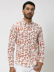 Mufti Geometric Printed Slim Fit Opaque Cotton Casual Shirt