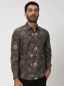 Mufti Floral Printed Slim Fit Opaque Cotton Casual Shirt