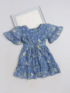 The Magic Wand Girls Floral Printed Bell Sleeves Belted Fit & Flare Dress
