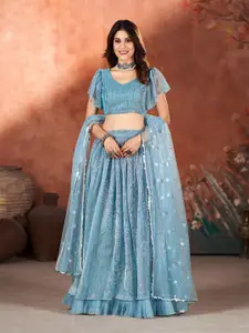 SHOPGARB Embroidered Sequinned Semi-Stitched Lehenga & Unstitched Blouse With Dupatta