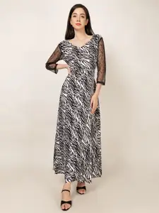 PATRORNA Animal Printed V-Neck Cotton A-Line Maxi Dress