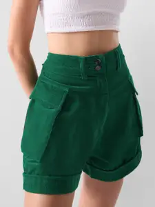 The Souled Store Women Green Mid Rise Shorts
