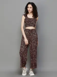 Ginger by Lifestyle Floral Printed Shoulder Straps Top With Trousers