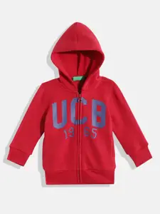 United Colors of Benetton Boys Brand Logo Printed Hooded Front Open Sweatshirt