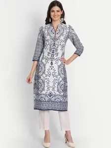 SUTI Ethnic Motifs Printed Mandarin Collar Cotton Straight Kurta