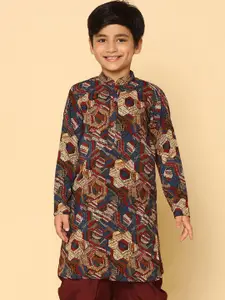 KISAH Boys Abstract Printed Mandarin Collar Straight Pure Cotton Kurta