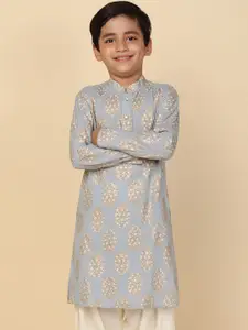 KISAH Boys Ethnic Motifs Printed Mandarin Collar Pure Cotton Straight Kurta