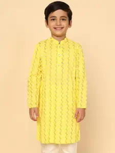 KISAH Boys Geometric Printed Pure Cotton Straight Kurta