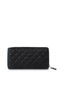 CIMONI Women Black & Black Quilted Leather Zip Around Wallet
