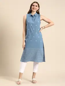 Anouk Woven Design Shirt Collar Pure Cotton Kurta