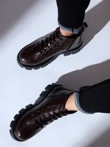 The Roadster Lifestyle Co. Women Coffee Brown Mid Top Flatform Heel Chunky Boots