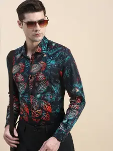 INVICTUS Standard Slim Fit Graphic Printed Spread Collar Long Sleeves Cotton Formal Shirt