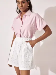 The Label Life Women Self Design High-Rise Cotton Shorts
