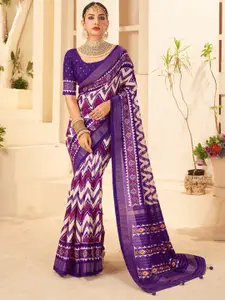 Saree mall Striped Zari Silk Blend Banarasi Sarees