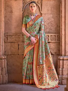 Saree mall Kalamkari Printed Zari Banarasi Sarees