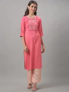 Dollar Missy Round Neck Ethnic Motif Embroidered Yoke Design Thread Work Cotton Kurta