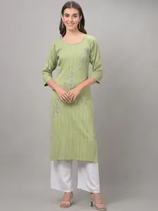 Dollar Missy Round Neck Woven Design Ethnic Motif Embroidery Beads And Stones Cotton Kurta