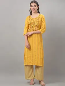 Dollar Missy Striped Thread Work Straight Kurta