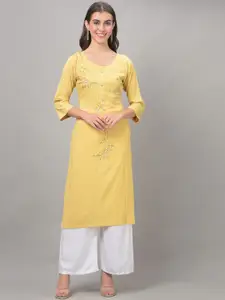 Dollar Missy Floral Embroidered Beads and Stones Round Neck Straight Kurta