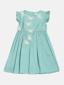 Aomi Girls Round Neck Flutter Sleeve Embellished Fit & Flare Dress