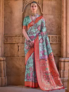 Saree mall Kalamkari Zari Silk Blend Banarasi Sarees