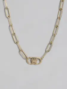 Tommy Hilfiger Women Gold-Plated Link Necklace With Brand Logo Detail