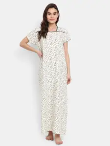 V-Mart Floral Printed Square Neck Pure Cotton Maxi Nightdress