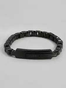 Hugo Boss Men Orlando Brand Logo Embossed Stainless Steel Link Bracelet