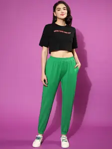 JUNEBERRY Pure Cotton Printed Crop T-shirt  With Joggers