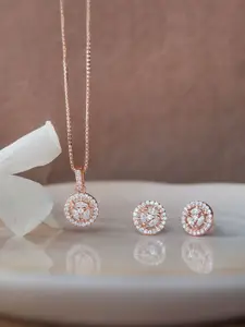 MANNASH Rose Gold-Plated CZ-Studded Pendant With Chain