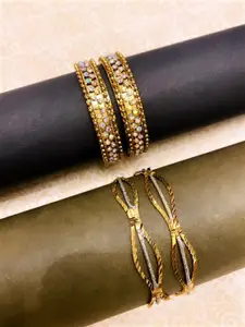 ATIBELLE Set Of 4 Gold-Plated Stone-Studded Bangles