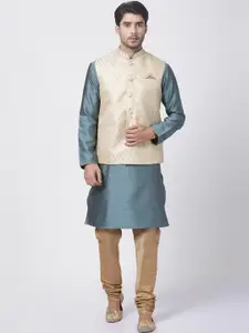 VASTRAMAY Mandarin Collar Kurta & Churidar With Nehru Jacket