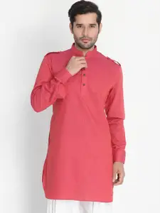 VASTRAMAY Mandarin Collar Woven Design Pathani Cotton Kurta