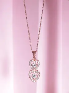 Rubans Silver 925 Silver Rose Gold-Plated Stone-Studded Layered Heart Pendant With Chain