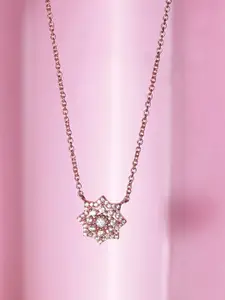Rubans Silver Rose Gold-Plated Cubic Zirconia-Studded Necklace