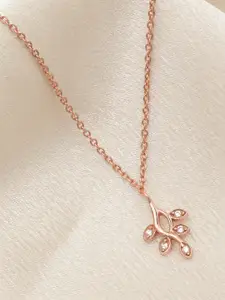 Rubans Silver Rose Gold-Plated Cubic Zirconia Studded Necklace
