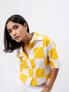 H&M Checked Boxy Cropped Casual Shirt