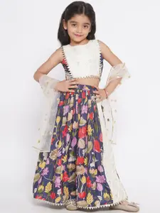 Little Bansi Girls Printed Indowestern Choli With Floral Skirt & Dupatta