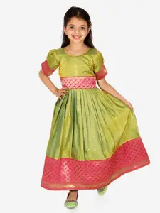 BownBee Girls Ethnic Motif Printed Gathered & Pleated Silk Fit & Flare Maxi Ethnic Dress