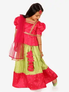 BownBee Girls Embroidered Ready To Wear Lehenga & Blouse With Dupatta
