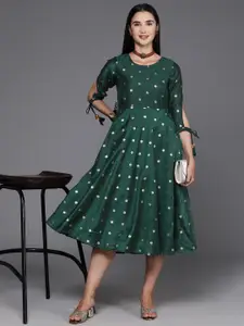 Ahalyaa Polka Dot Print A-Line Midi Dress