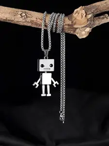 Yellow Chimes Set of 2 Stainless Steel Teddy & Robot Charm Pendant With Chain