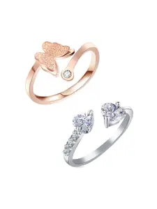 Yellow Chimes Set Of 2 Butterfly & Heart Shaped Finger Rings