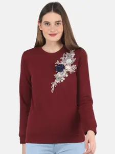 Monte Carlo Floral Lace Detail Round Neck Pullover Sweatshirt